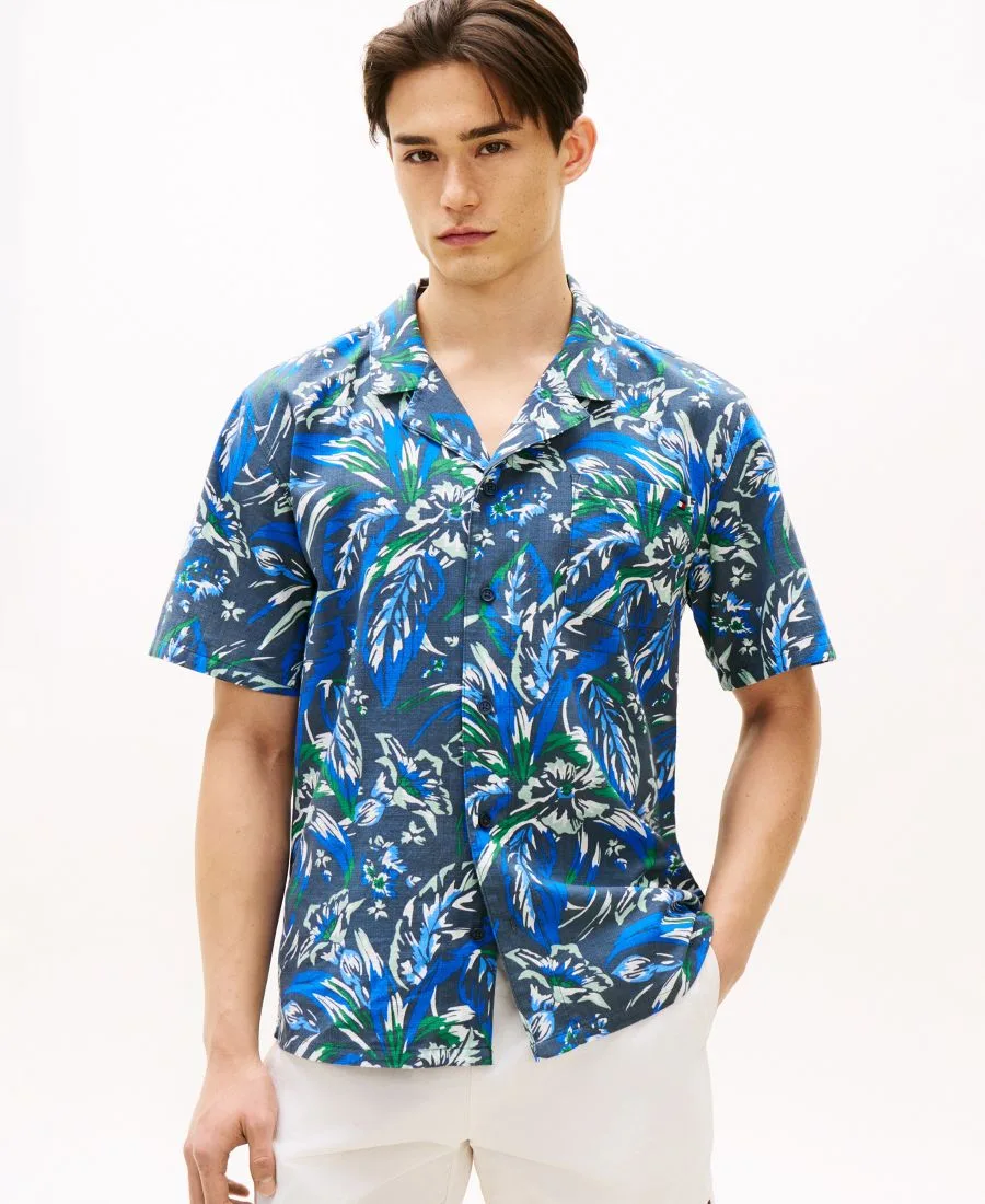 Мужская тканая рубашка с коротким рукавом и цветочным принтом Tommy Hilfiger, Vintage Hawaiian Desert Sky