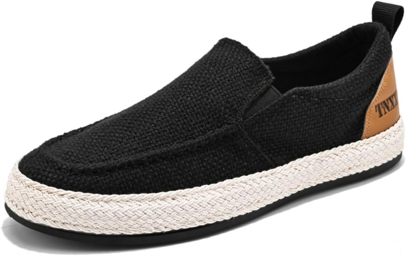 

Мужские эспадрильи из льна, соломенные повседневные текстильные слипоны, однотонные комфортные дышащие эспадрильи Vannida, черный
