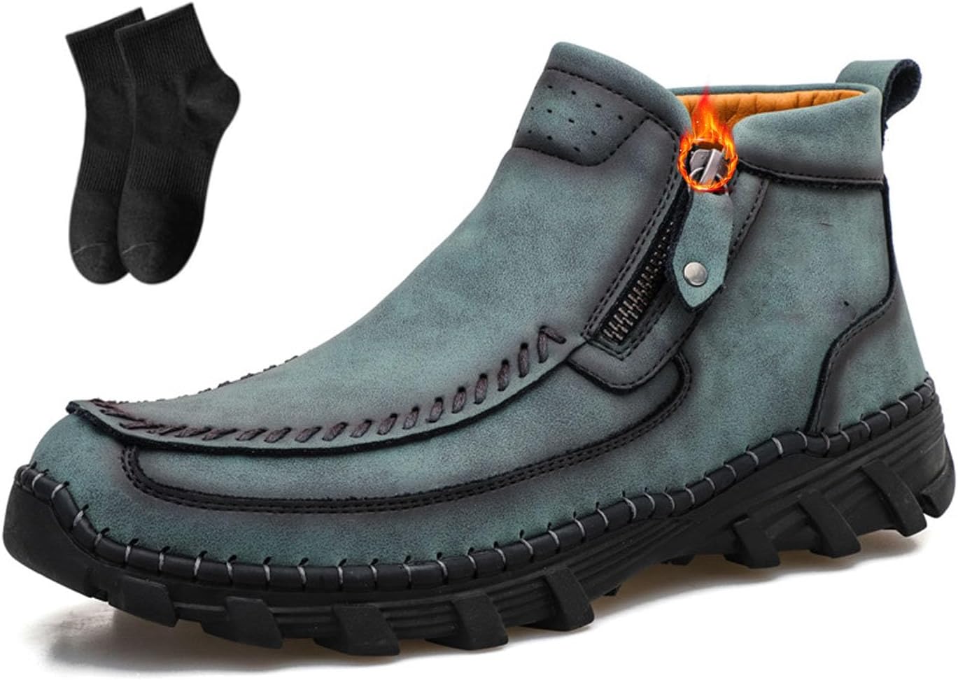 

Мужские ортопедические ботинки, мужские премиальные мотоциклетные ботинки - ручная прошивка, натуральная кожа, водонепроницаемые, противоскользящие, подходят для езды на мотоцикле, работы, вождения, походов Noworfewer, зеленый