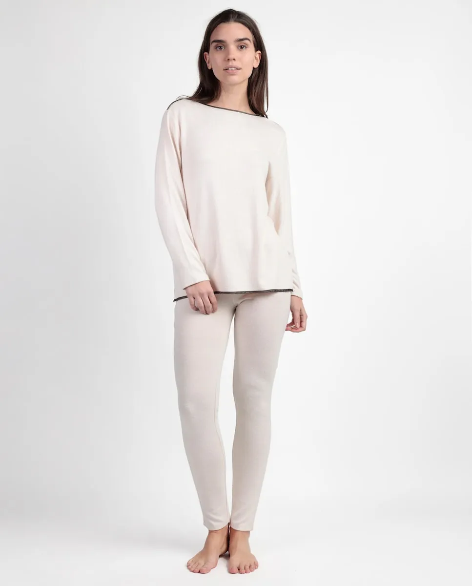 

Длинная женская пижама из хлопкового трикотажа бежевого цвета Admas