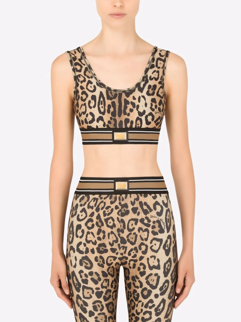 Укороченный топ с леопардовым принтом DOLCE & GABBANA, коричневый — фото 3
