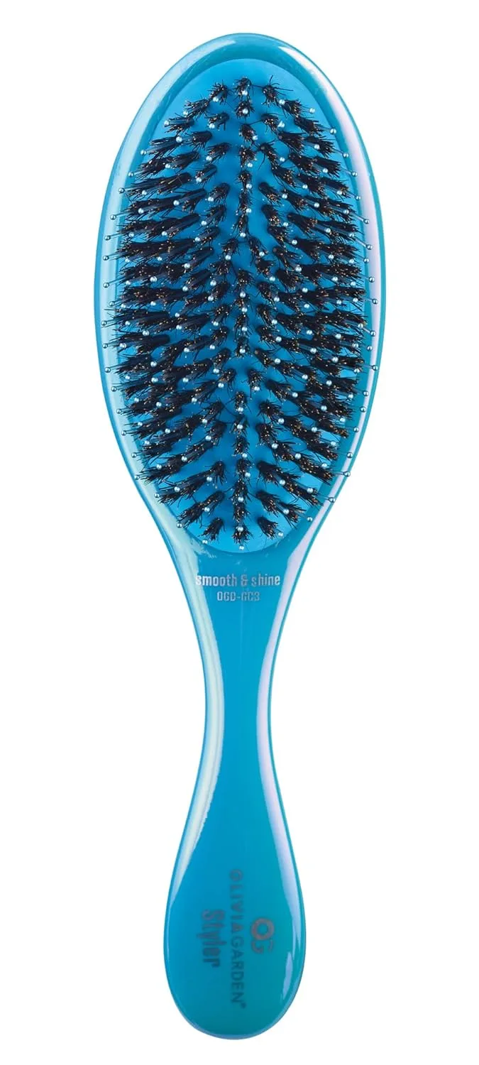 Olivia Garden OG Brush Styler с щетиной из кабана и нейлона - расческа для мужчин, женщин и детей, для влажных и сухих волос, подходит для всех типов волос, разглаживает и придает блеск, Opal Blue