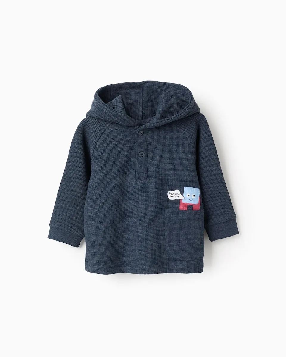 

Детская толстовка для мальчика с текстурой вафли, с капюшоном и карманом Zippy, темно-синий