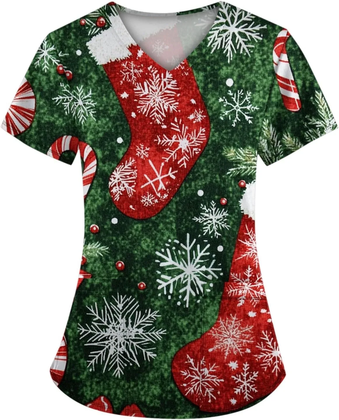 

Верхняя часть медицинского халата для женщин с коротким рукавом и V-образным вырезом, принт Christmas FlekmanArt