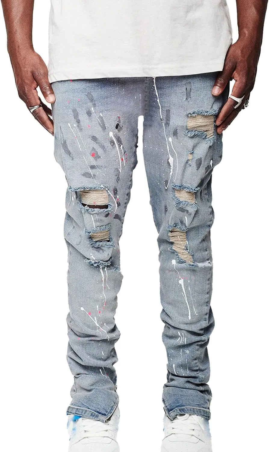 Джинсы скинни с потертостями, Men's Designer, синие