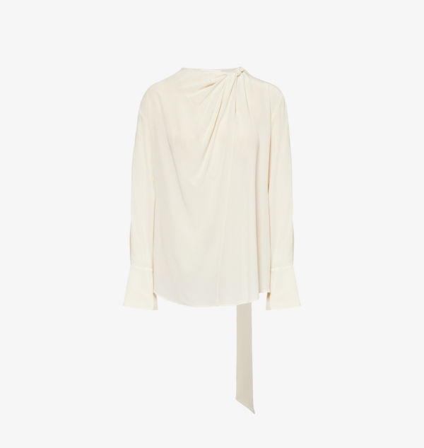 

Шелковый топ Twist с длинными рукавами Victoria Beckham, белый