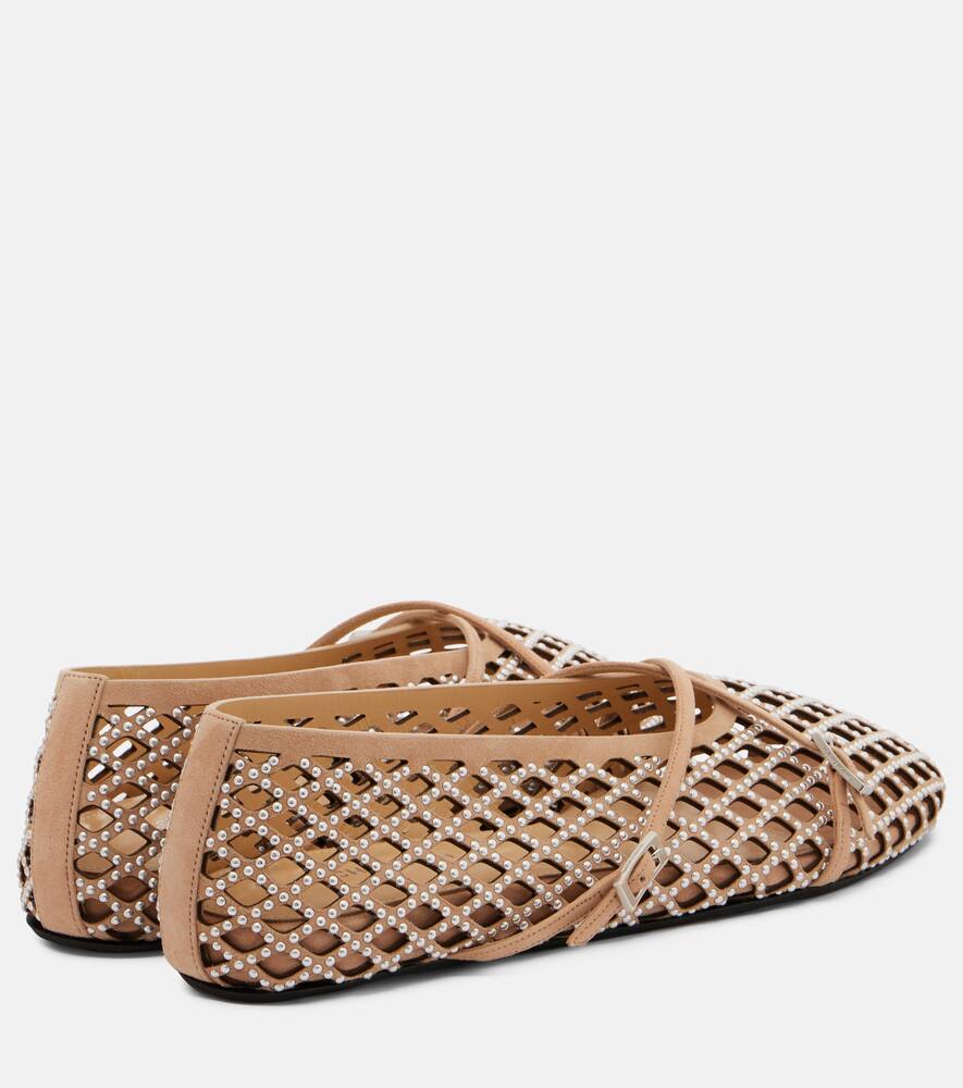 Балетки из замши с отделкой из блестящей сетки Mach & Mach, Beige — фото 2