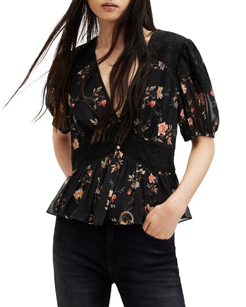 

Блузка с кружевной отделкой Dinah Tanana ALLSAINTS, цвет Black