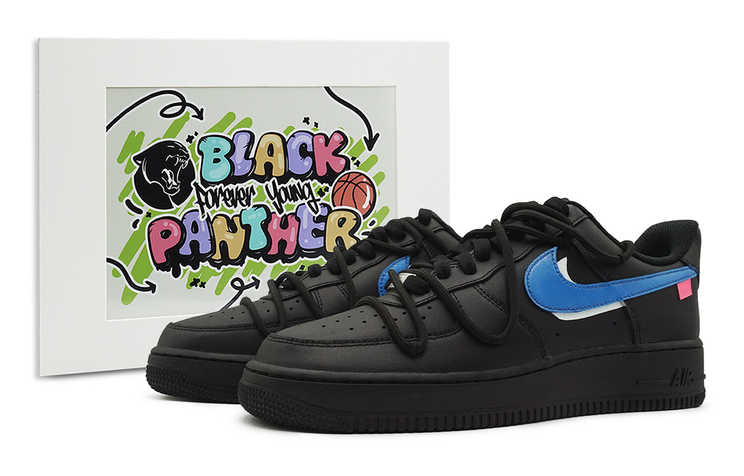 

Кроссовки Nike Air Force 1 Skateboarding Shoes Women's Low-top Black/Blue, черный/синий