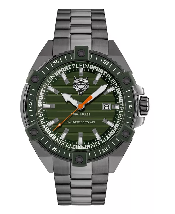 

Мужские часы Urban Pulse с тремя стрелками, кварцевым циферблатом и бронзовым браслетом, 47 мм Plein Sport, gray