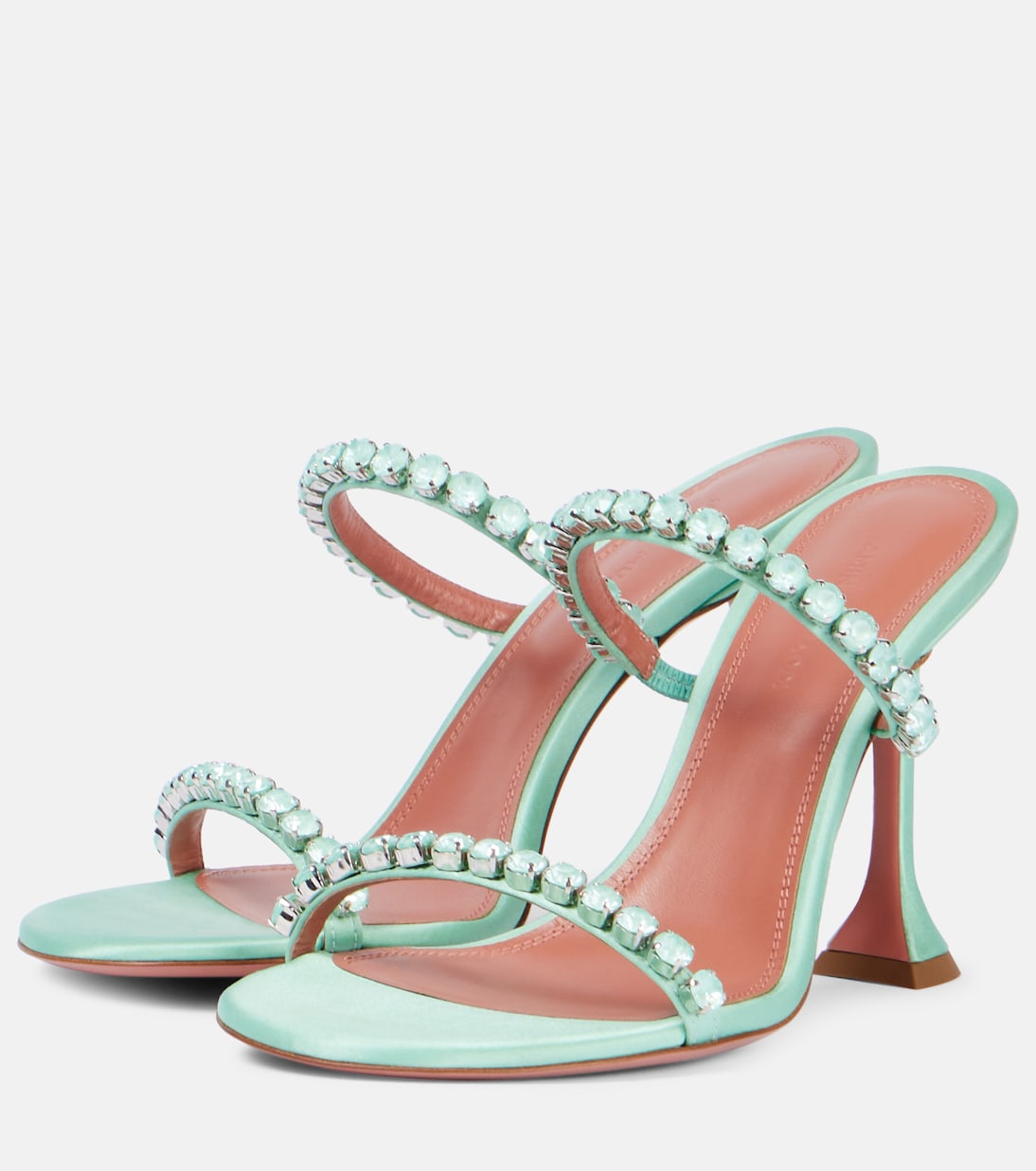 Gigi 95 декорированные атласные босоножки Amina Muaddi, Mint — фото 4
