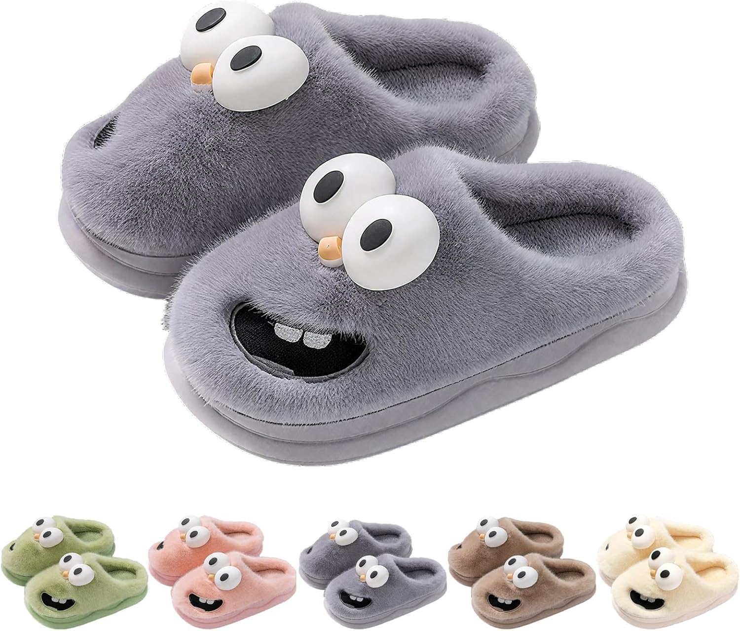 

Тапочки-целуйки для женщин и мужчин, зимние пушистые теплые милые тапочки с мультяшной собакой с большими глазами, уютные тапочки для дома с нескользящей подошвой Generic, серый