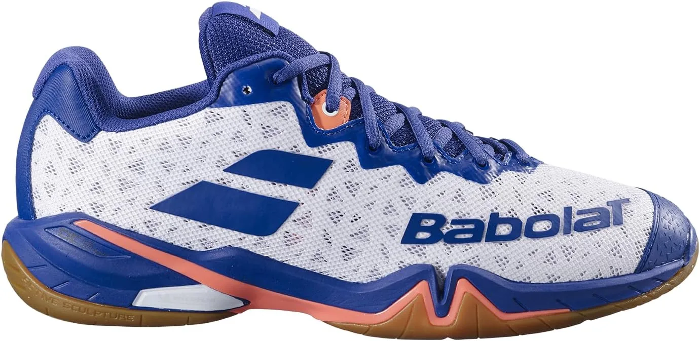Мужские кроссовки для бадминтона Babolat Shadow 4 M, регулируемый каблук, двухуровневая подошва, комфорт при длительном ношении, воздухопроницаемость, оптимальная фиксация стопы, белый/темно-синий