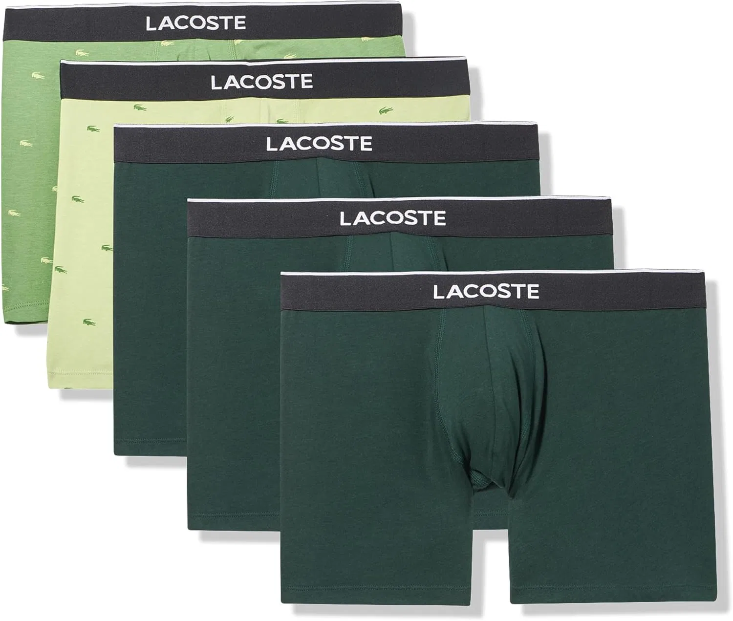 Боксеры Lacoste Cotton Stretch Mini Croc Print Boxer Briefs, набор из 5 штук, Birch/Lamb's Lettuce/Sino