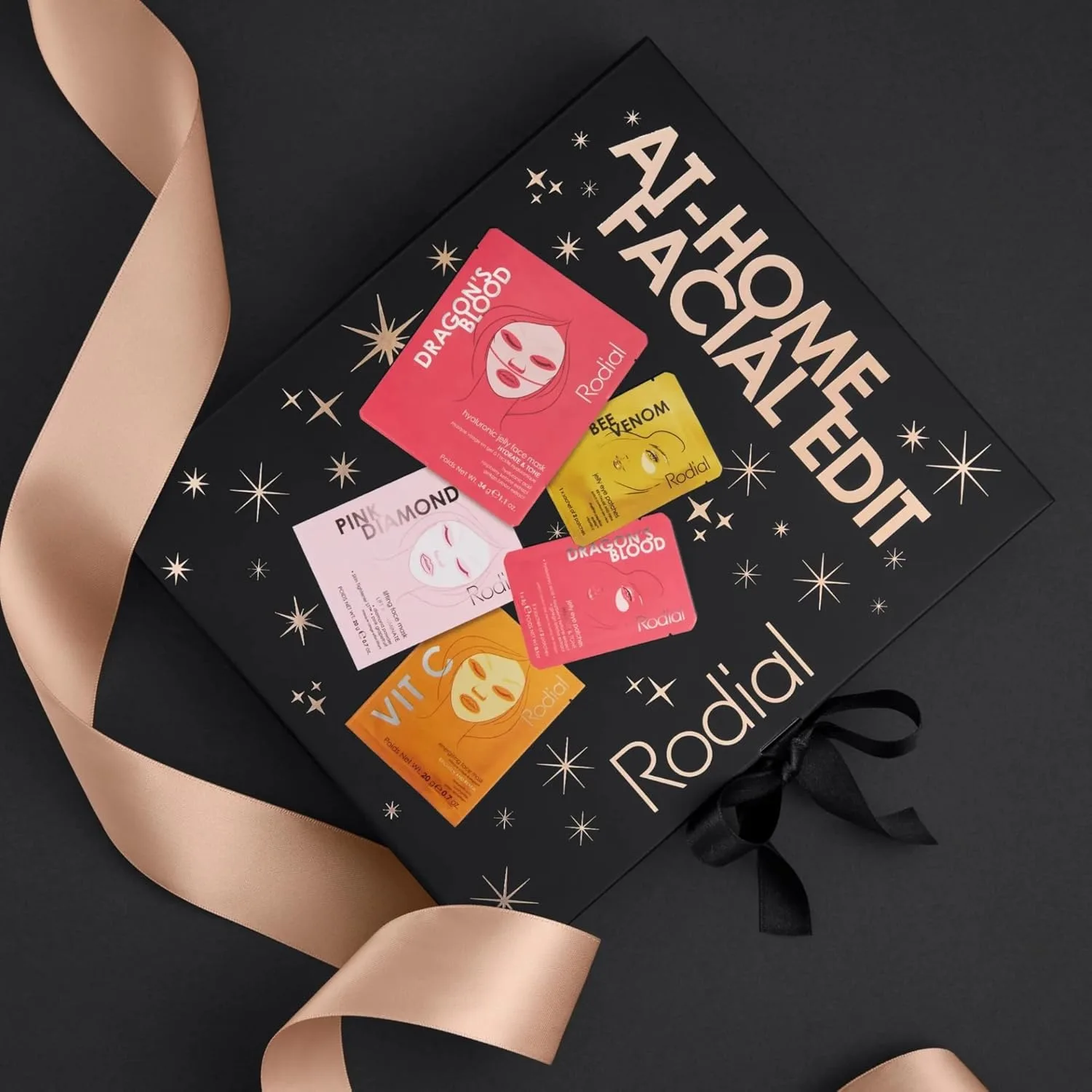 Rodial At Home Facial Edit - набор масок с Dragons Blood Hyaluronic Jelly Mask, Pink Diamond и Vit C Sheet Masks и 2 набора патчей для глаз, увлажняющий и осветляющий — фото 2