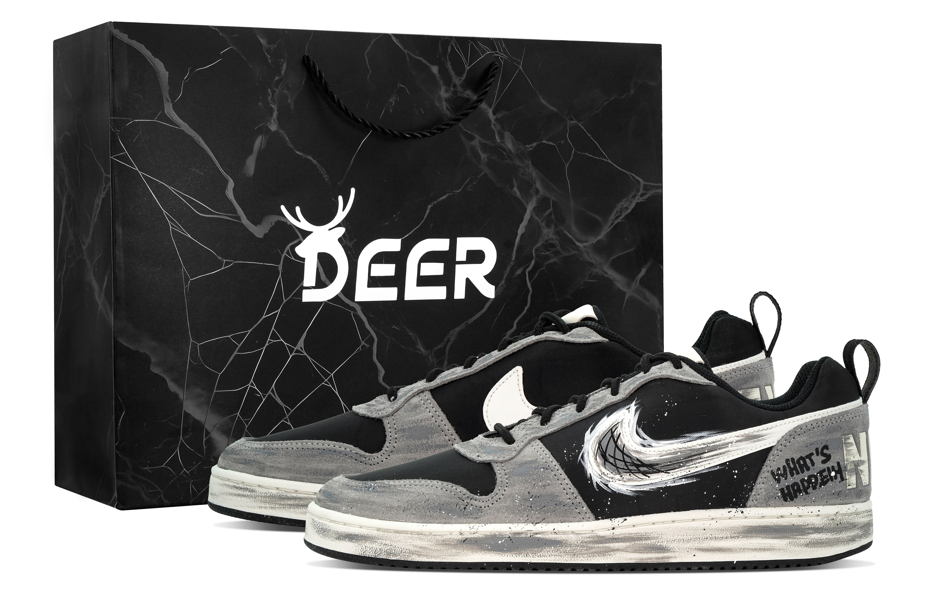 

Nike Кроссовки для скейтбординга Court Borough DEER Starry Abrasion Resistant Low top мужские черно-бело-серые