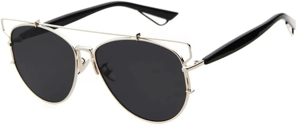 

Женские солнцезащитные очки-пилот из металла с двойной перемычкой, мужские модные винтажные очки «кошачий глаз» с защитой от УФ-излучения UV400 UJNHGQ, C2