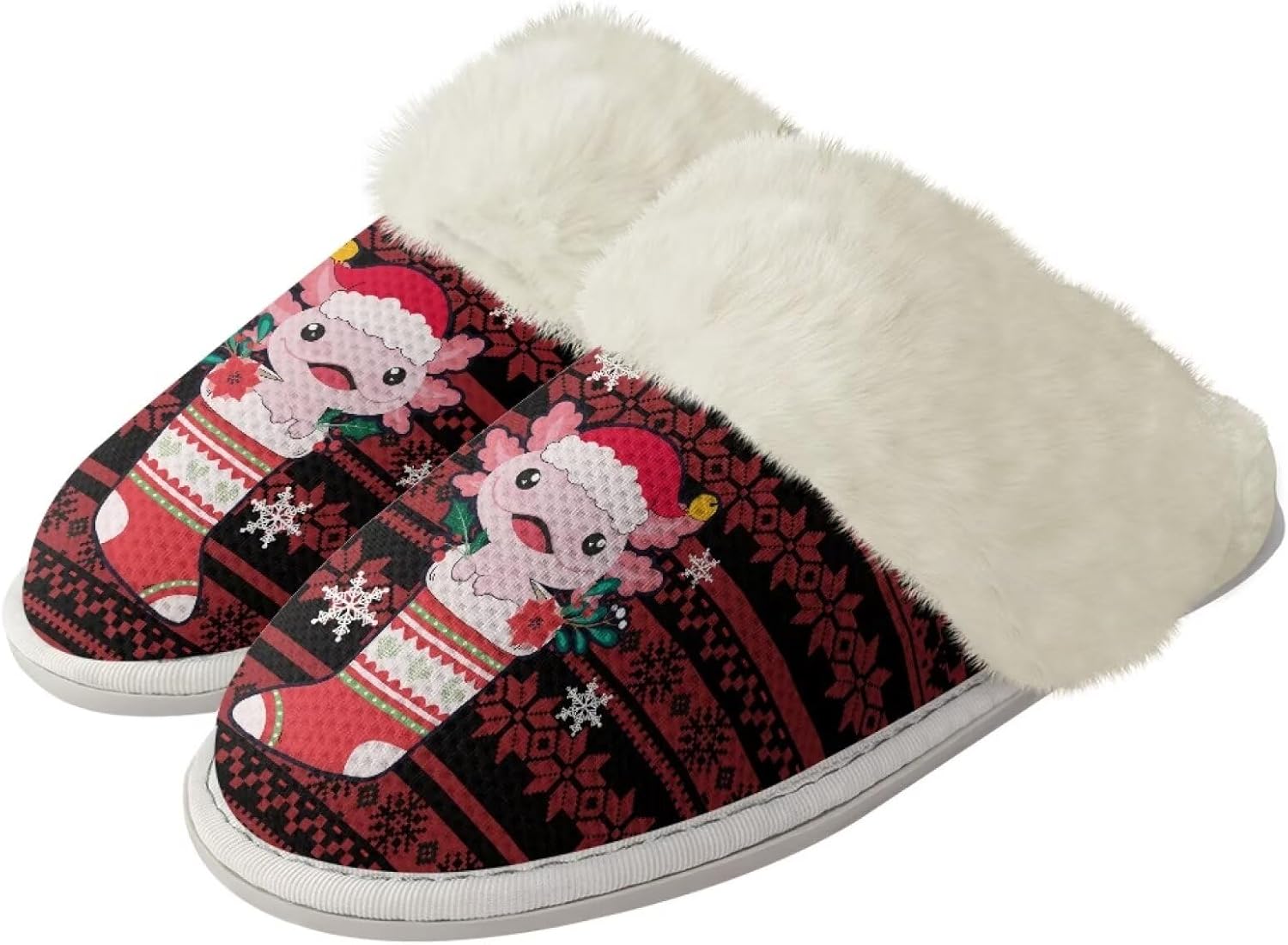 

Рождественские дизайнерские хлопковые тапочки для женщин и мужчин с противоскользящей подошвой для дома и улицы, удобные домашние тапочки, пушистые тапочки Zhangruoheng, Christmas Stocking Axolotl Print