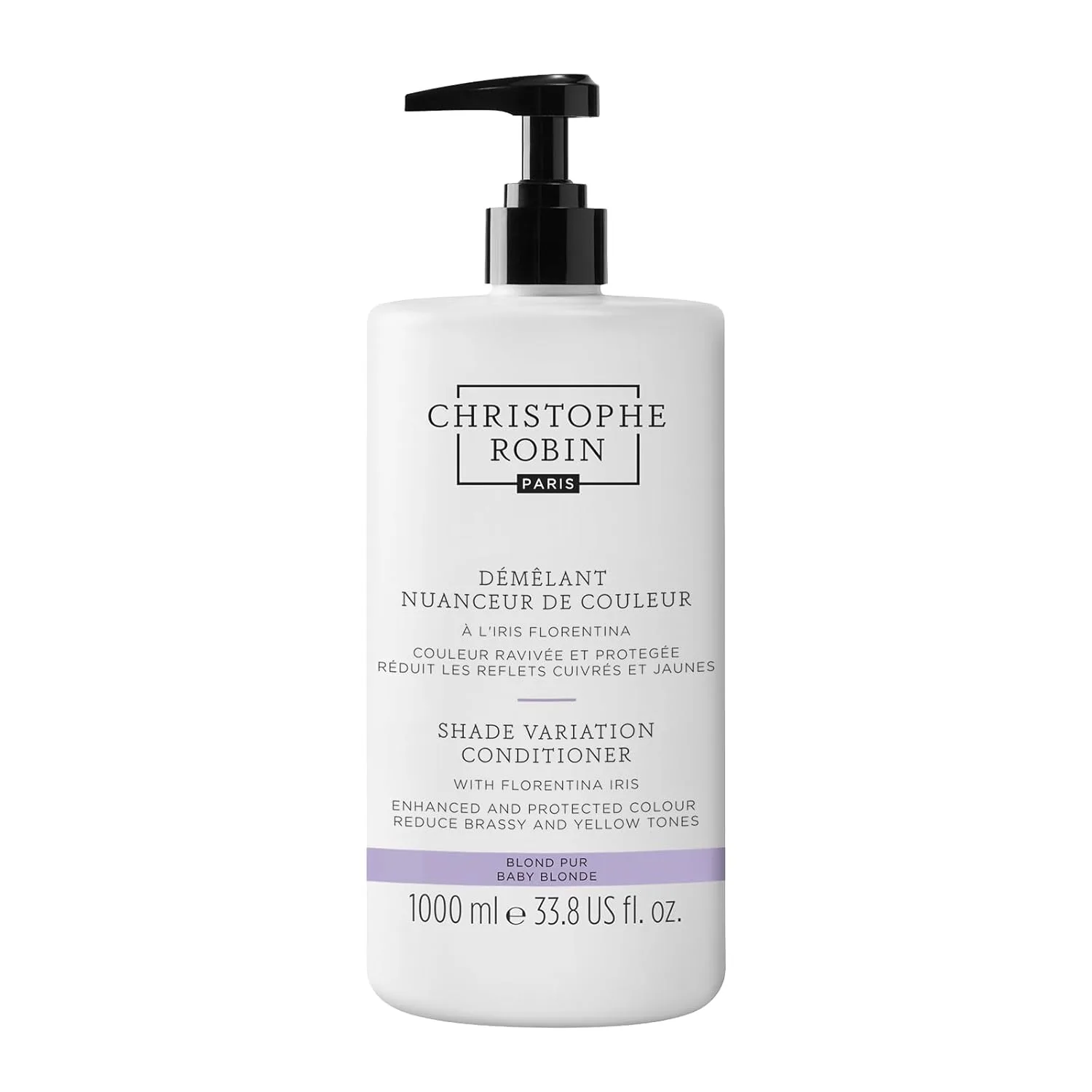 Christophe Robin Shade Variation Baby Blonde тонирующий фиолетовый кондиционер с Florentina Iris, нейтрализует медные и желтые оттенки для блонда, мелирования и седых волос 500 мл, yellow