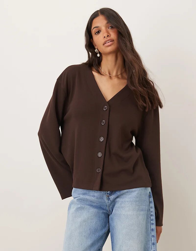 

Кардиган ASOS DESIGN с V-образным вырезом и длинными рукавами шоколадного цвета