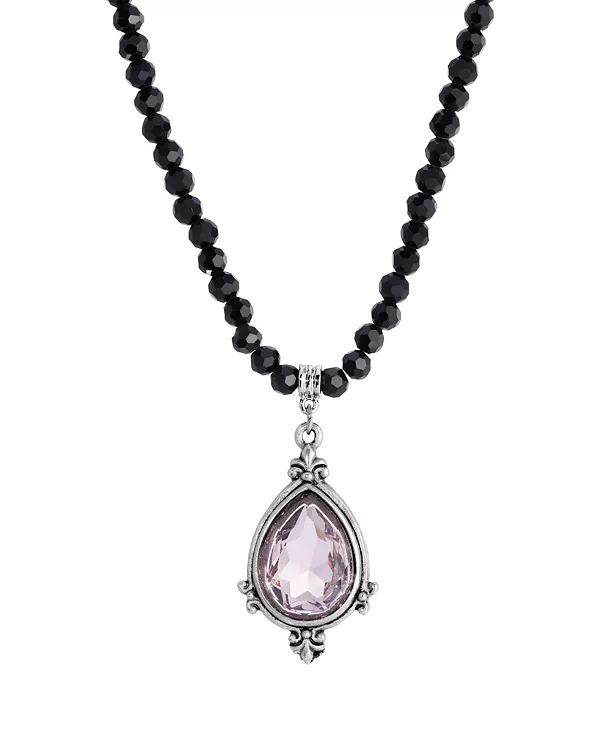 

Ожерелье с подвеской из черного бисера и светло-фиолетового кристалла 2028, black