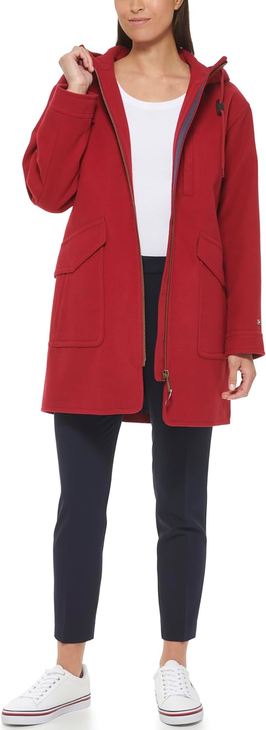 Женское шерстяное пальто на молнии с поясом от Tommy Hilfiger, Drop Shoulder Red — фото 2