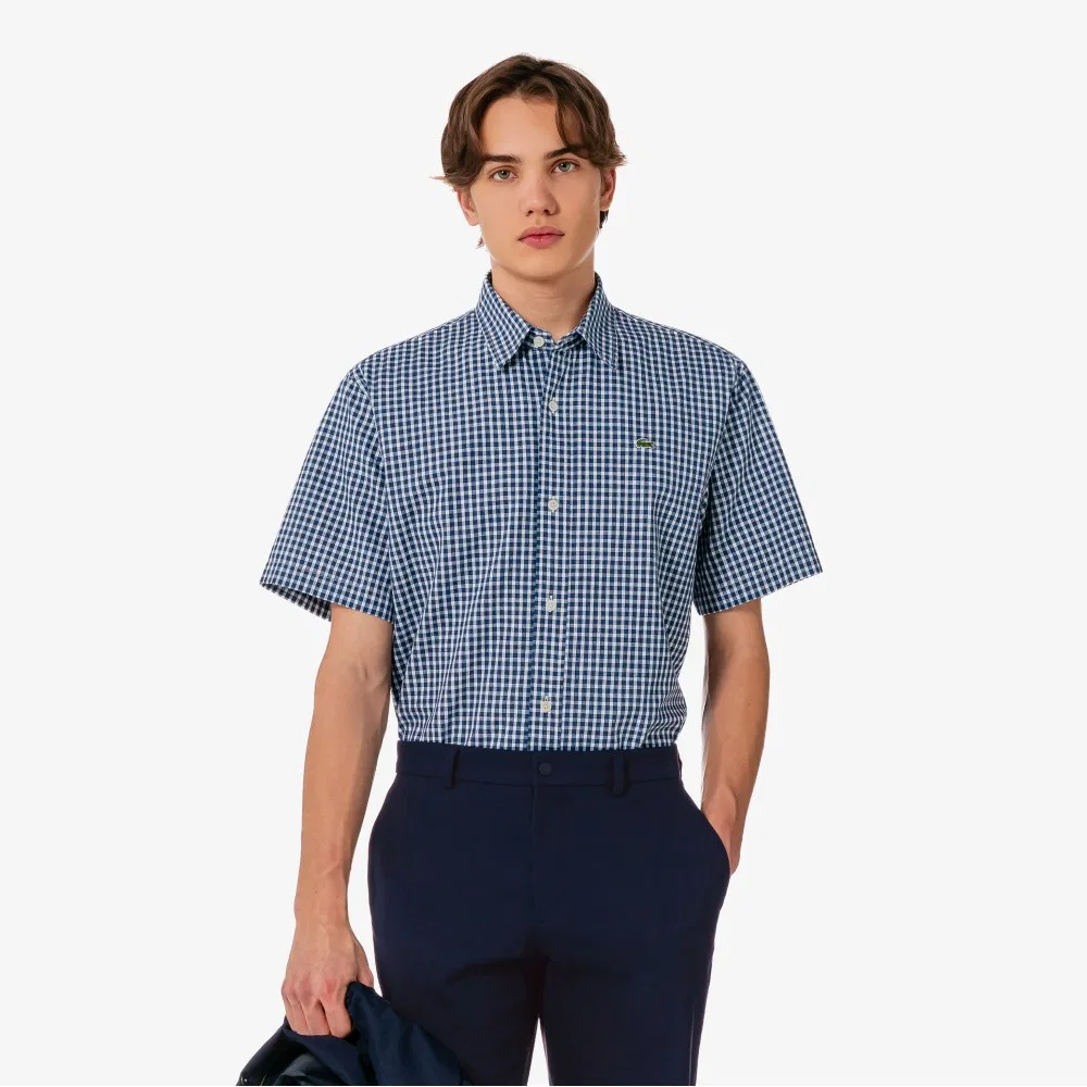 Мужская тёмно-синяя рубашка из шамбре от Lacoste