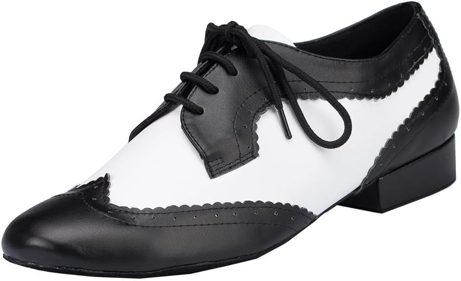 

Мужские комфортные кожаные туфли на шнуровке с круглым носком для бальных и латиноамериканских танцев: сальса, танго, самба, джаз, румба, бальные и современные танцы Mgm-Joymod, белый/черный