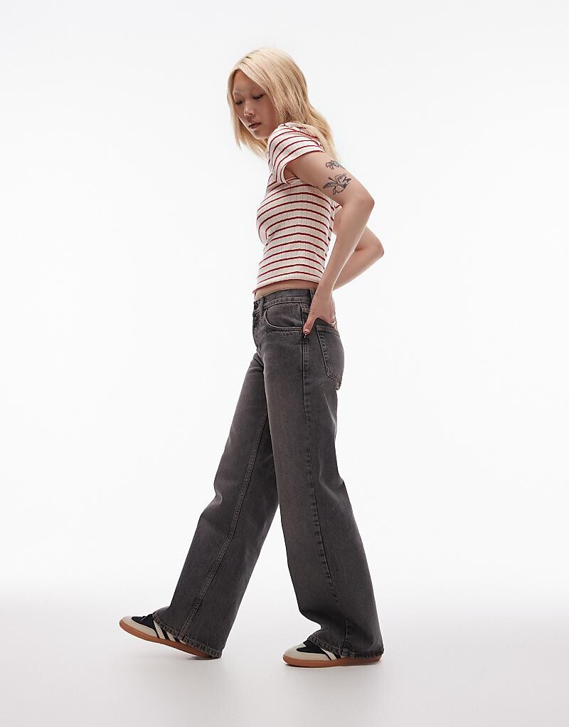 

Topshop Petite Ember Vintage темно-серые широкие джинсы с низкой посадкой