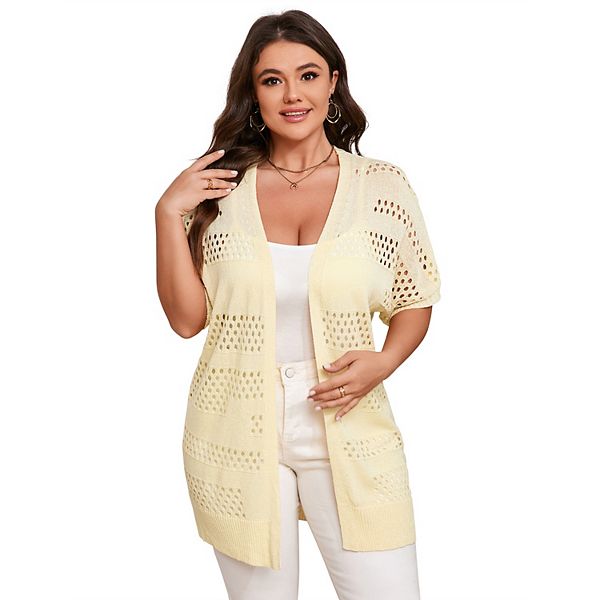 

Летний кардиган крючком plus size с коротким рукавом и открытой передней частью для пляжа Missky, Green