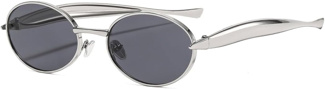 

Овальные солнцезащитные очки в маленькой оправе для женщин и мужчин, винтажные, роскошные, в стиле панк, с металлическим покрытием, защита от УФ-излучения UV400 TOIPASTN, Silver Black