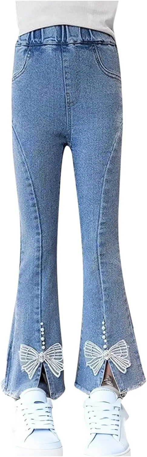 

Джинсы женские с кружевной отделкой и эластичным поясом