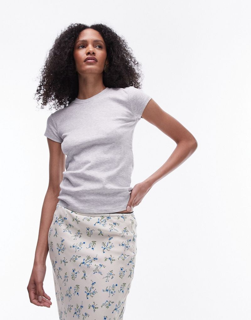 Длинная повседневная футболка Topshop серого меланжа