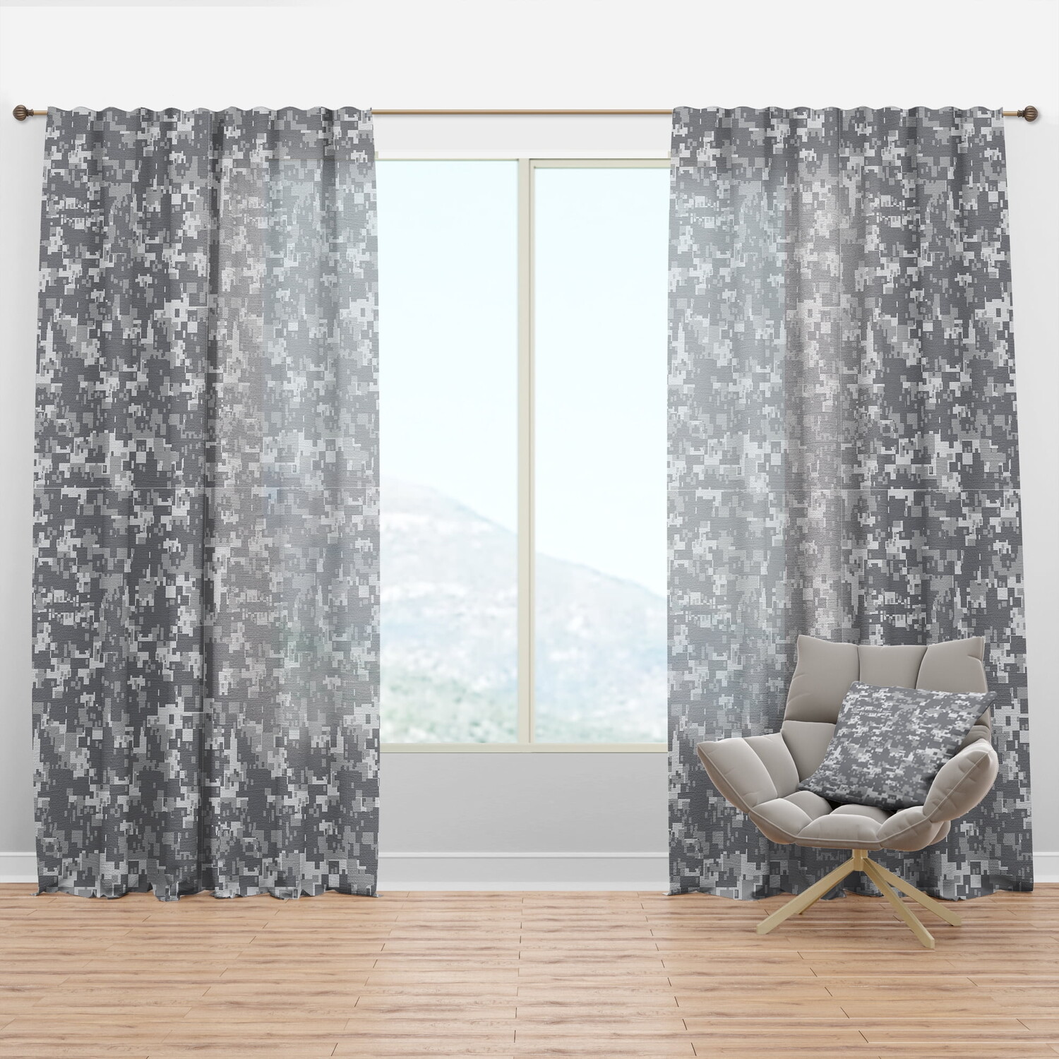 

Шторы Designart Grey Abstract Pixelation, серый