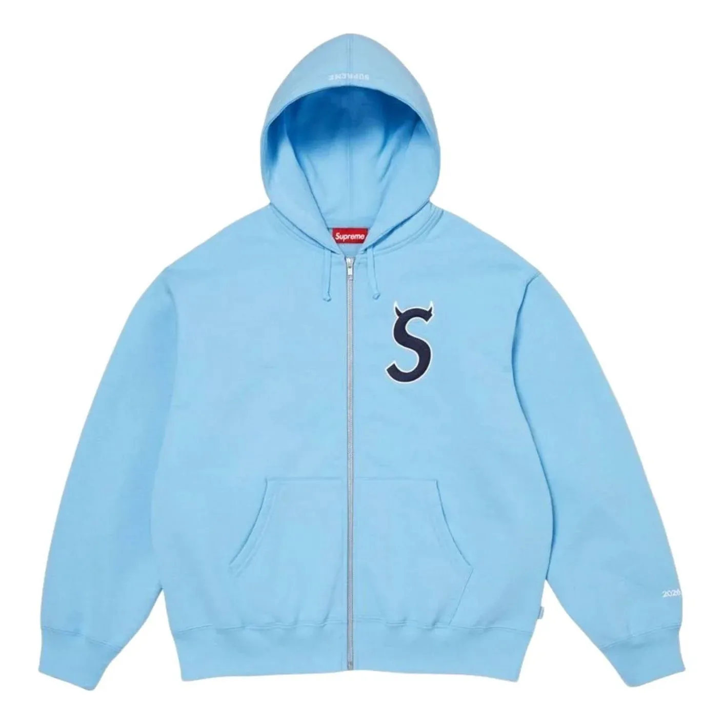 Толстовка Supreme SS26 Devil S Logo на молнии с капюшоном, светло-голубая