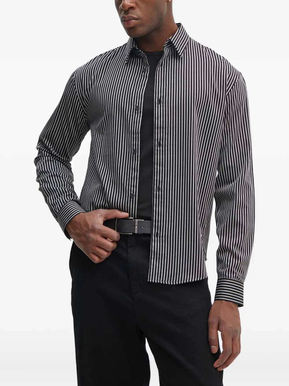 

Полосатая рубашка с длинными рукавами Armani Exchange, черный