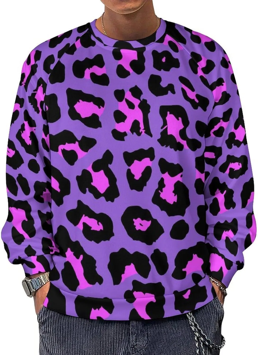 

Свитшот мужской с леопардовым принтом, фиолетовый Bulcli