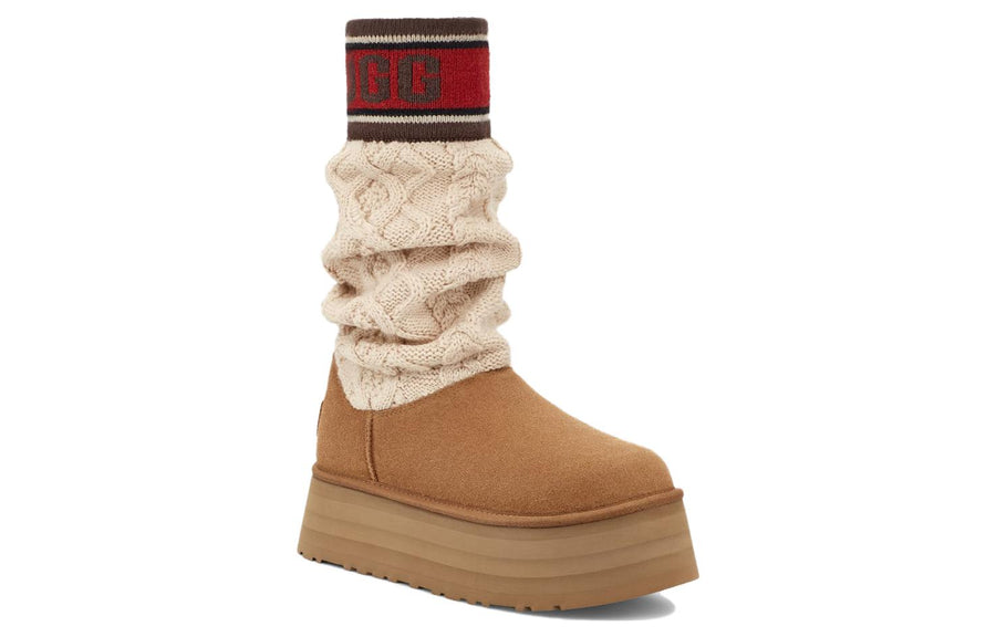 Кроссовки (WMNS)UGG Classic Sweater Letter Boot 'Chestnut', желто-коричневый — фото 4