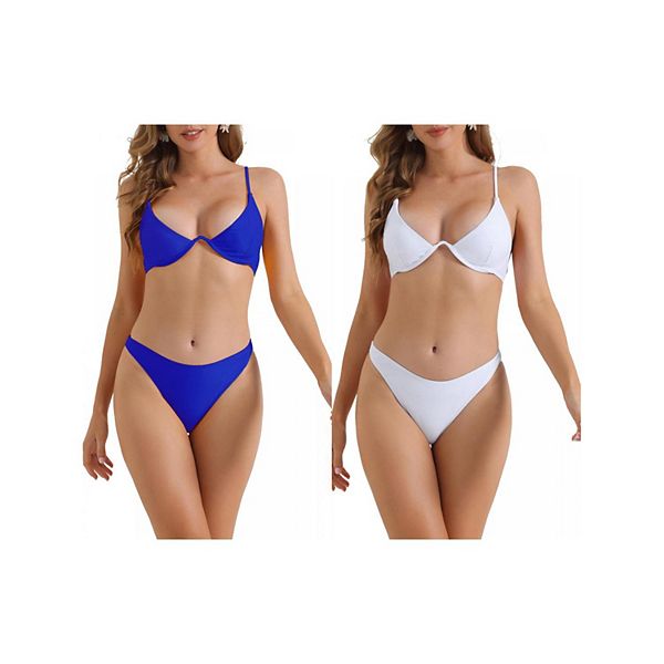 

2 комплекта женского бикини с бюстгальтером на косточках и треугольными трусиками на тонких бретелях Inspire Chic, White Royal Blue, Белый, 2 комплекта женского бикини с бюстгальтером на косточках и треугольными трусиками на тонких бретелях Inspire Chic, 