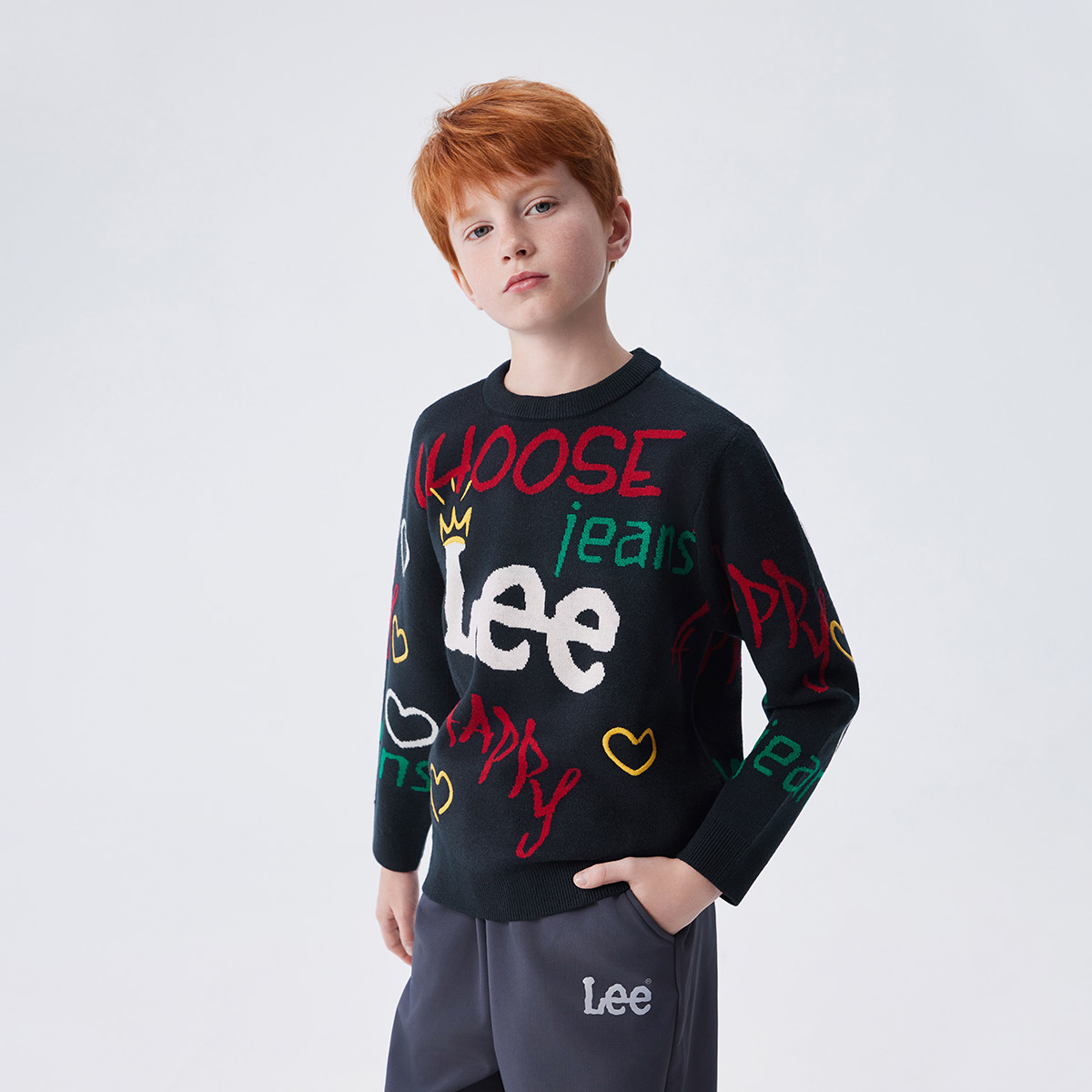Свитер с круглым вырезом утолщенный для школьников Lee, raffia crimson — фото 3