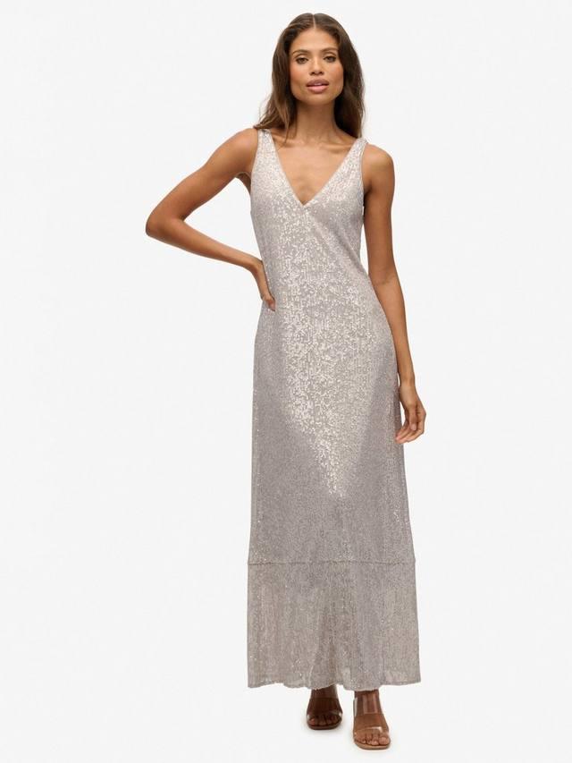

V-образный вырез макси-платье с пайетками Superdry, Silver