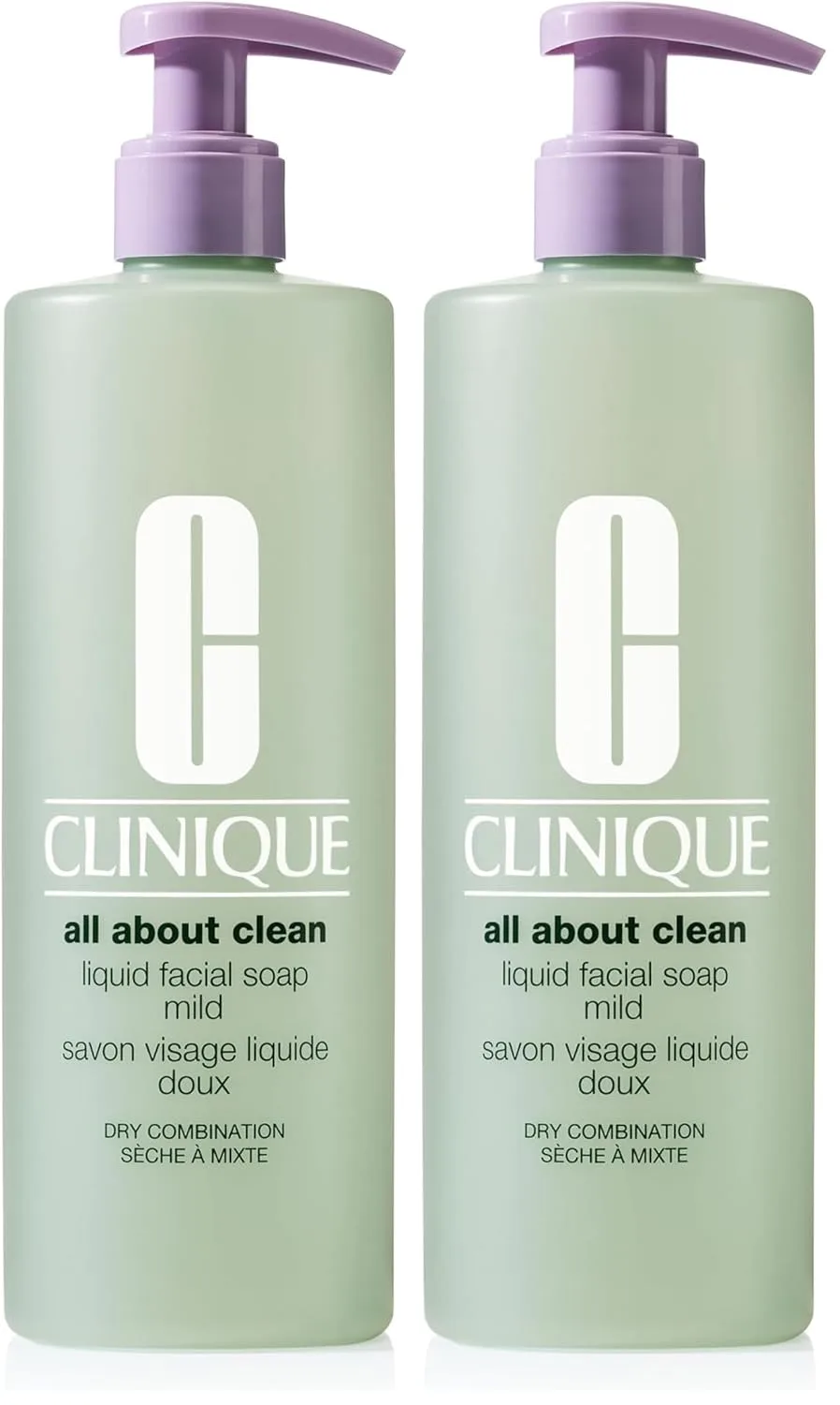 Clinique 3-Step All About Clean Liquid Gentle Facial Cleanser Soap | Гель для умывания для сухой и комбинированной кожи | Тип 2, 13,5 жидких унций (упаковка из 2 шт.)