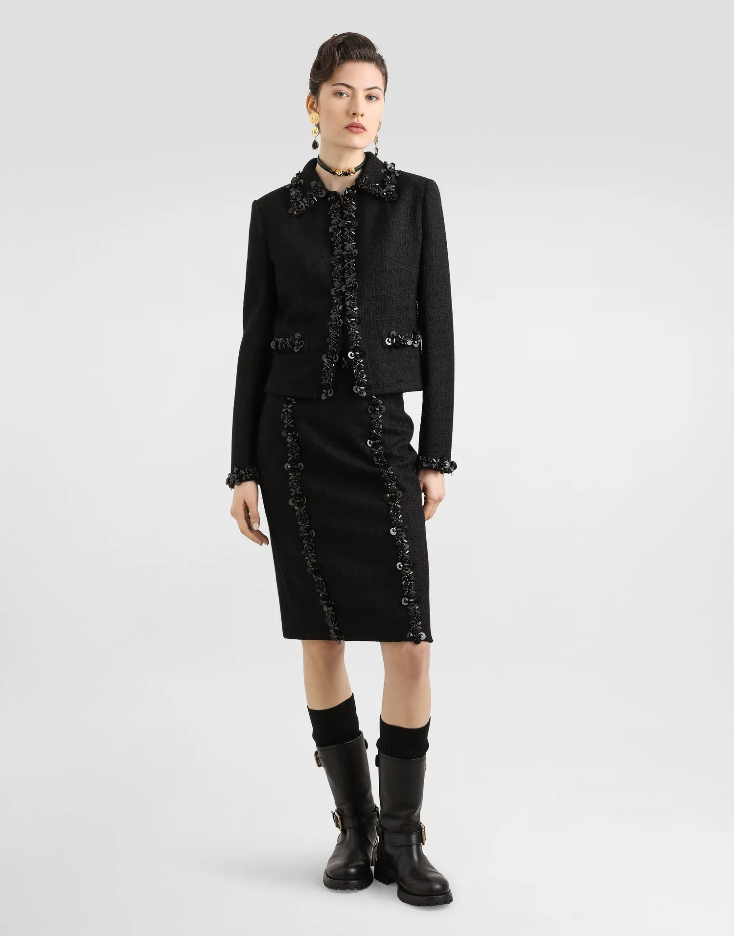Короткая куртка из эластичной матовой ткани DOLCE & GABBANA, черный — фото 2