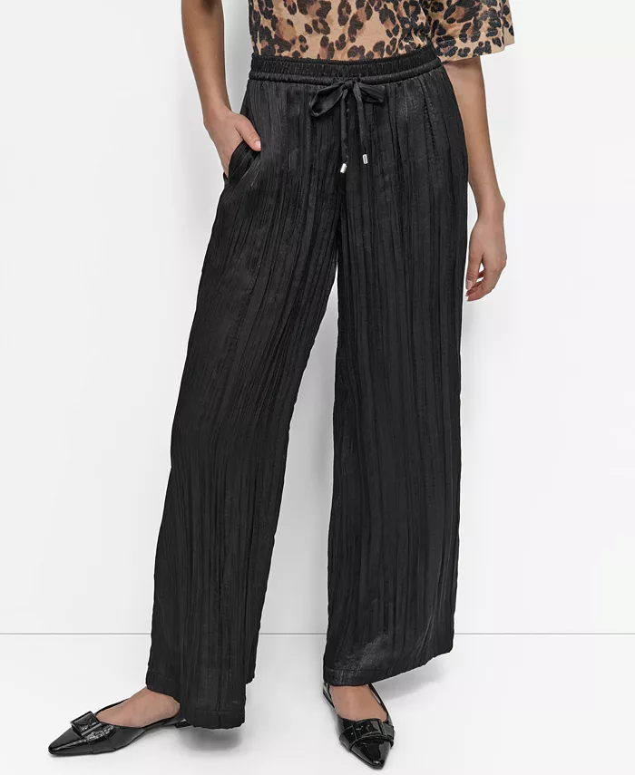 

Женские брюки с широкими складками и мятыми стрелками DKNY, черный