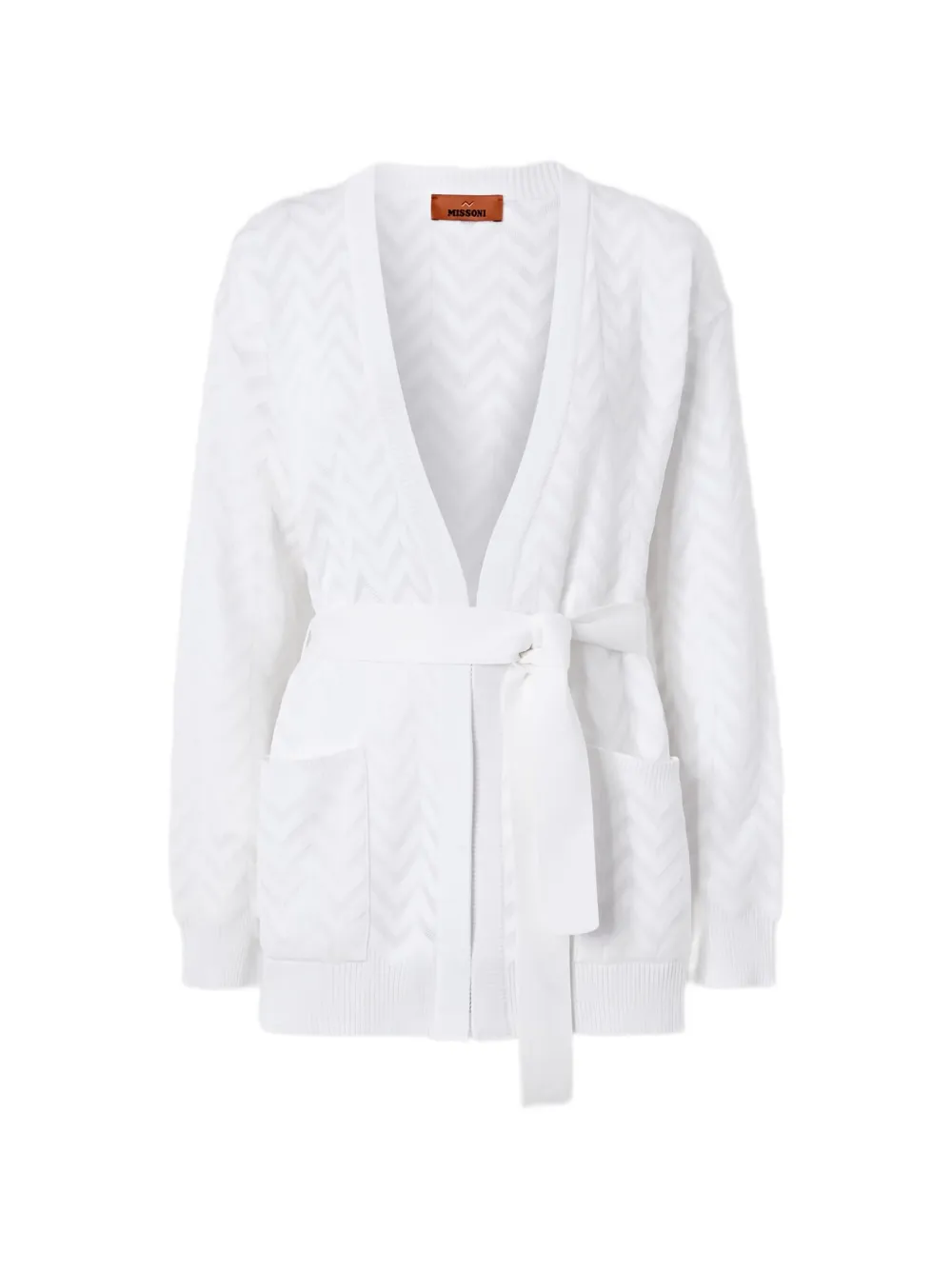 

Кардиган с ремнем и узором "елочка" Missoni, белый