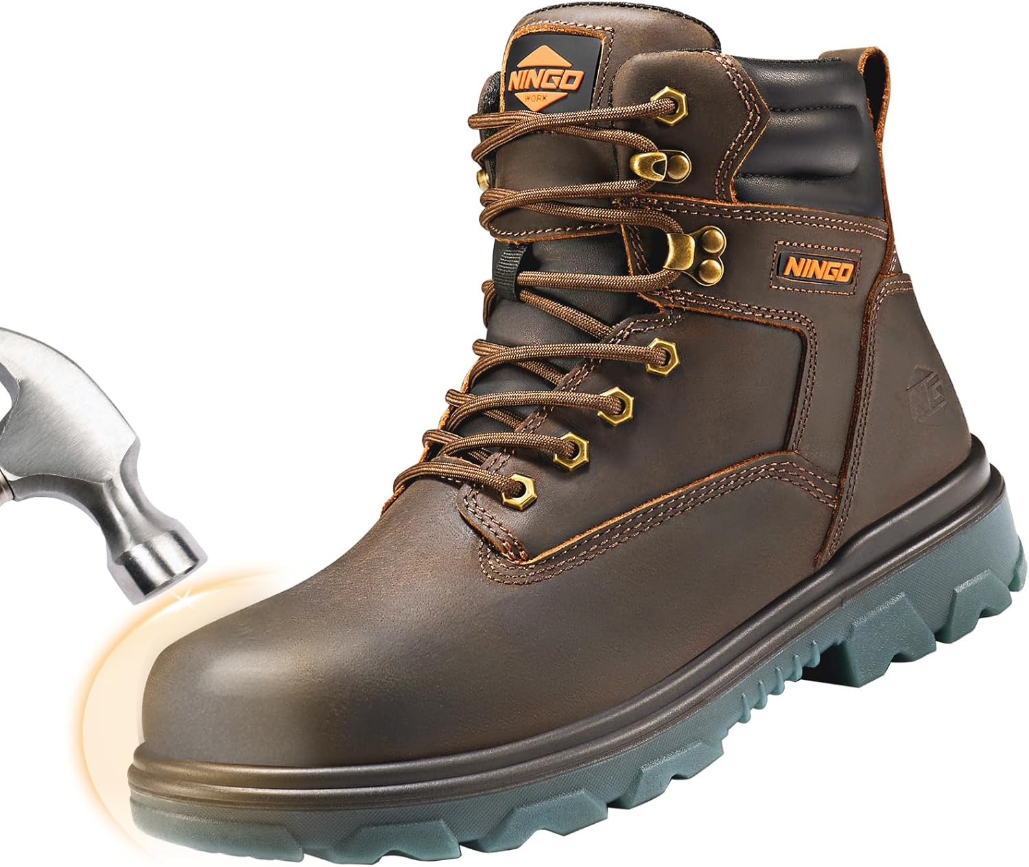 

Ботинки NINGO для мужчин, водонепроницаемые ботинки с стальным носком, устойчивые к проколам, маслу и скольжению, удобные мужские строительные ботинки с защитой EH, кожаная обувь для промышленного использования, коричневый/стальной