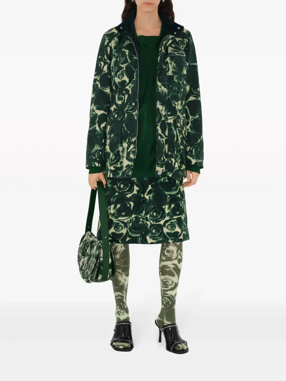 Куртка Burberry из вощеного хлопка с принтом розы, зеленый — фото 2