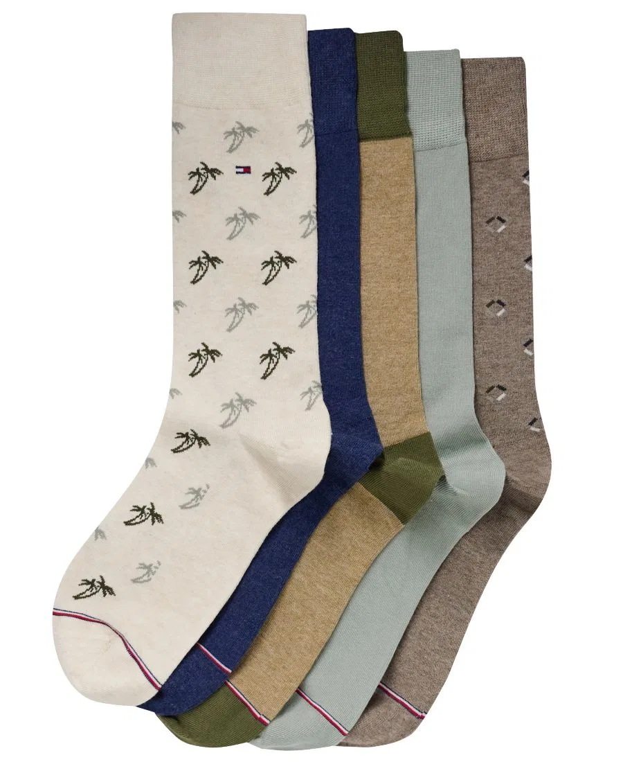 Мужские мягкие эластичные носки средней высоты, 5 пар Tommy Hilfiger, Tan/Beige/Brown/Navy