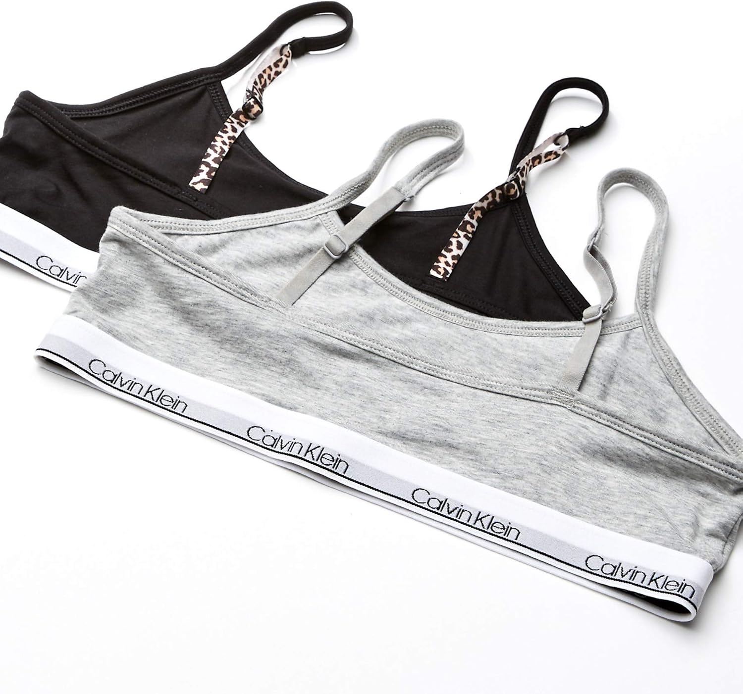Спортивный бюстгальтер Calvin Klein Girls для девочек, хлопковый бюстгальтер-бралетт с регулируемыми бретельками, 2 Pack - Black, Heather Grey — фото 2