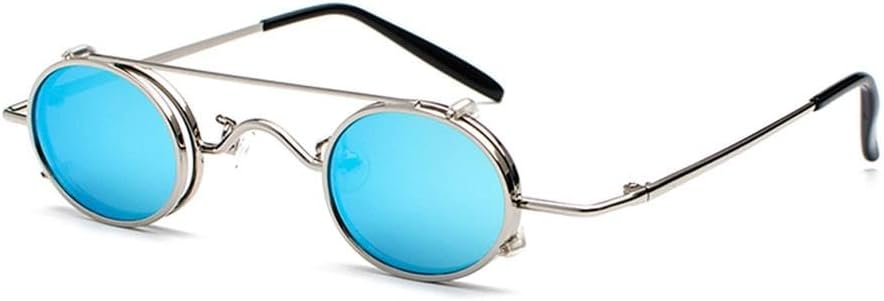 

Винтажные круглые солнцезащитные очки со съемными линзами для мужчин и женщин в стиле стимпанк, ретро, ​​маленькие круглые очки в металлической оправе KTUCN, C1silverblue